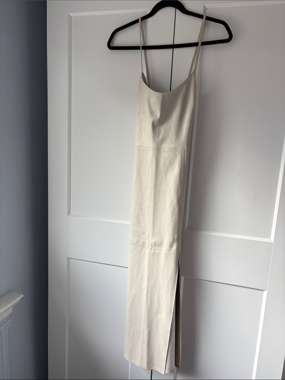 Zara Women's Cream Faux Leather Midi Dress with Slit, Size M.